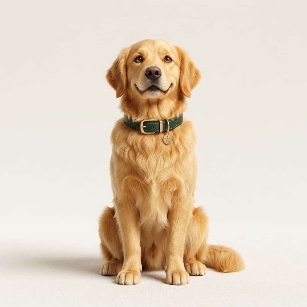 Ilustração de um cão feliz representando o catálogo de produtos caninos