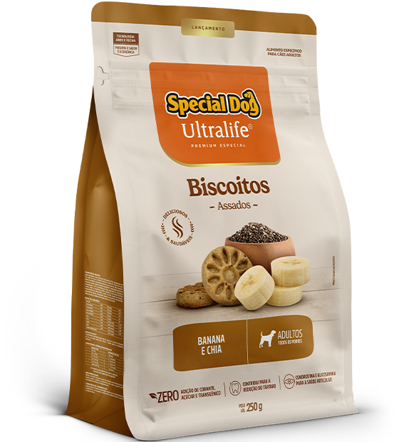 Packshot oficial de Special Dog Ultralife Biscoitos Adultos Banana e Chia