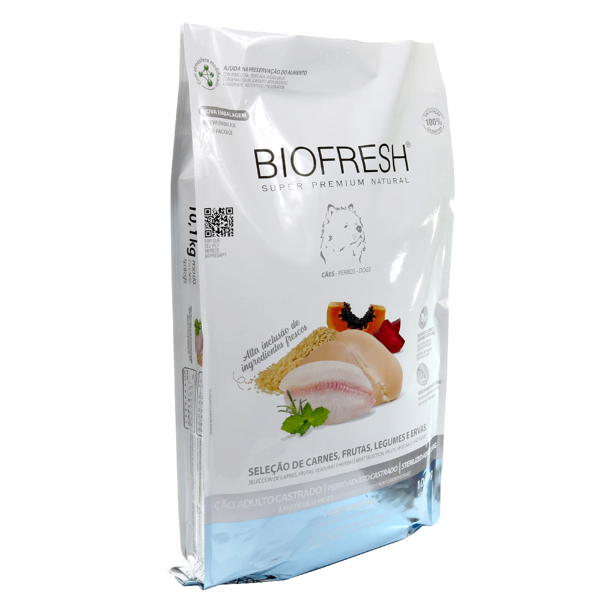 Embalagem de Biofresh Cão Adulto Castrado Raças Médias Mix de Carnes, Frutas e Vegetais