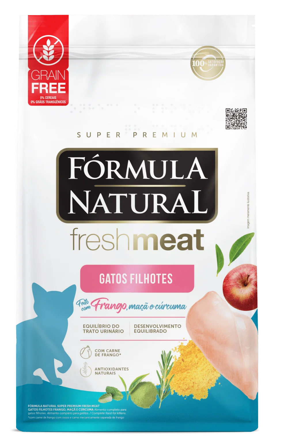 Embalagem de Fórmula Natural Fresh Meat Gatos Filhotes Frango, Maçã e Cúrcuma