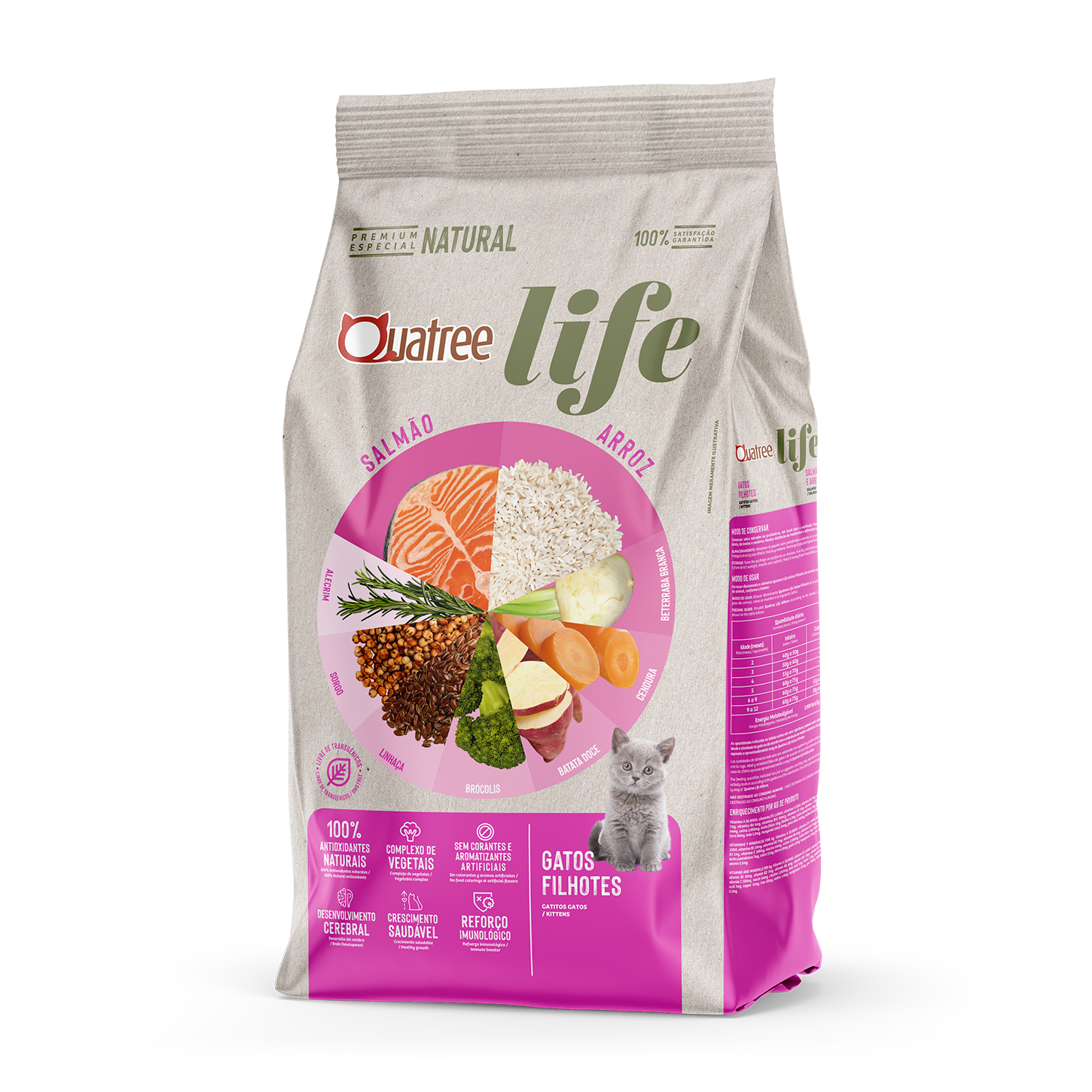 Embalagem de Quatree Life Gatos Filhotes Salmão e Arroz