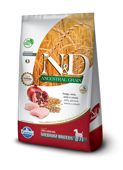Embalagem de N&D Ancestral Grain Canine Frango & Romã Adult Medium