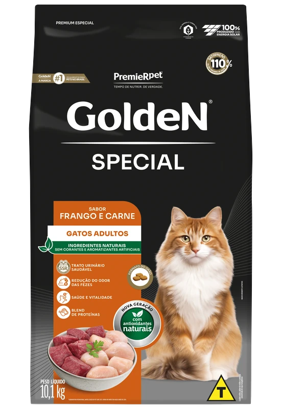Embalagem de GoldeN Special Gatos Adultos Sabor Frango e Carne