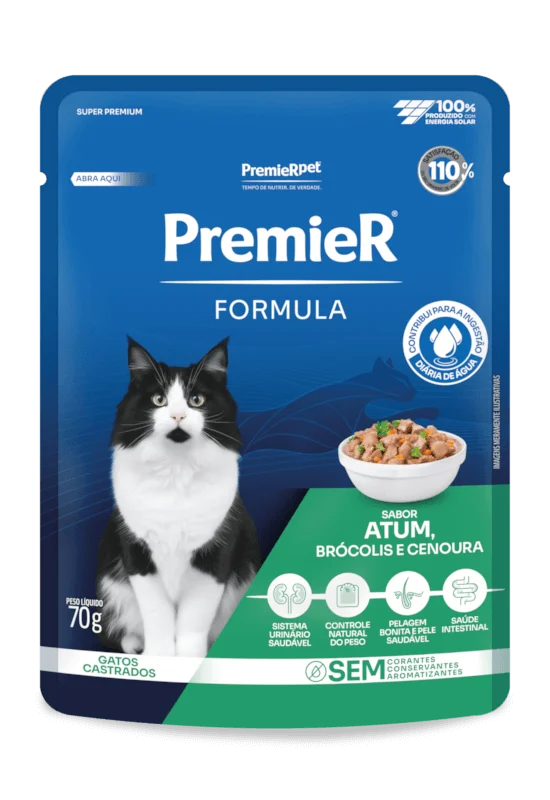 Embalagem de PremieR Formula Úmidos Gatos Adultos Atum, Brócolis e Cenoura