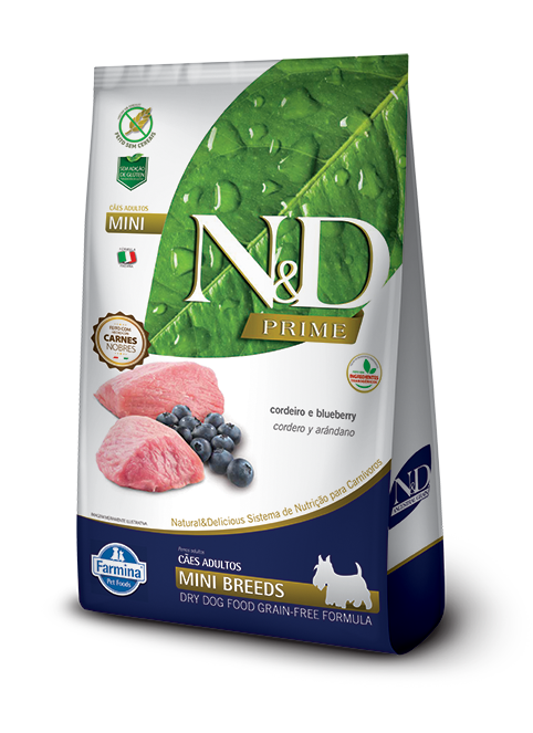Embalagem de N&D Prime Canine Cordeiro & Blueberry Adult Mini