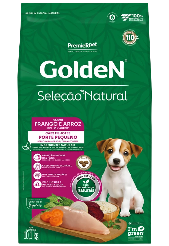 Embalagem de GoldeN Seleção Natural Cães Filhotes Porte Pequeno Frango & Arroz