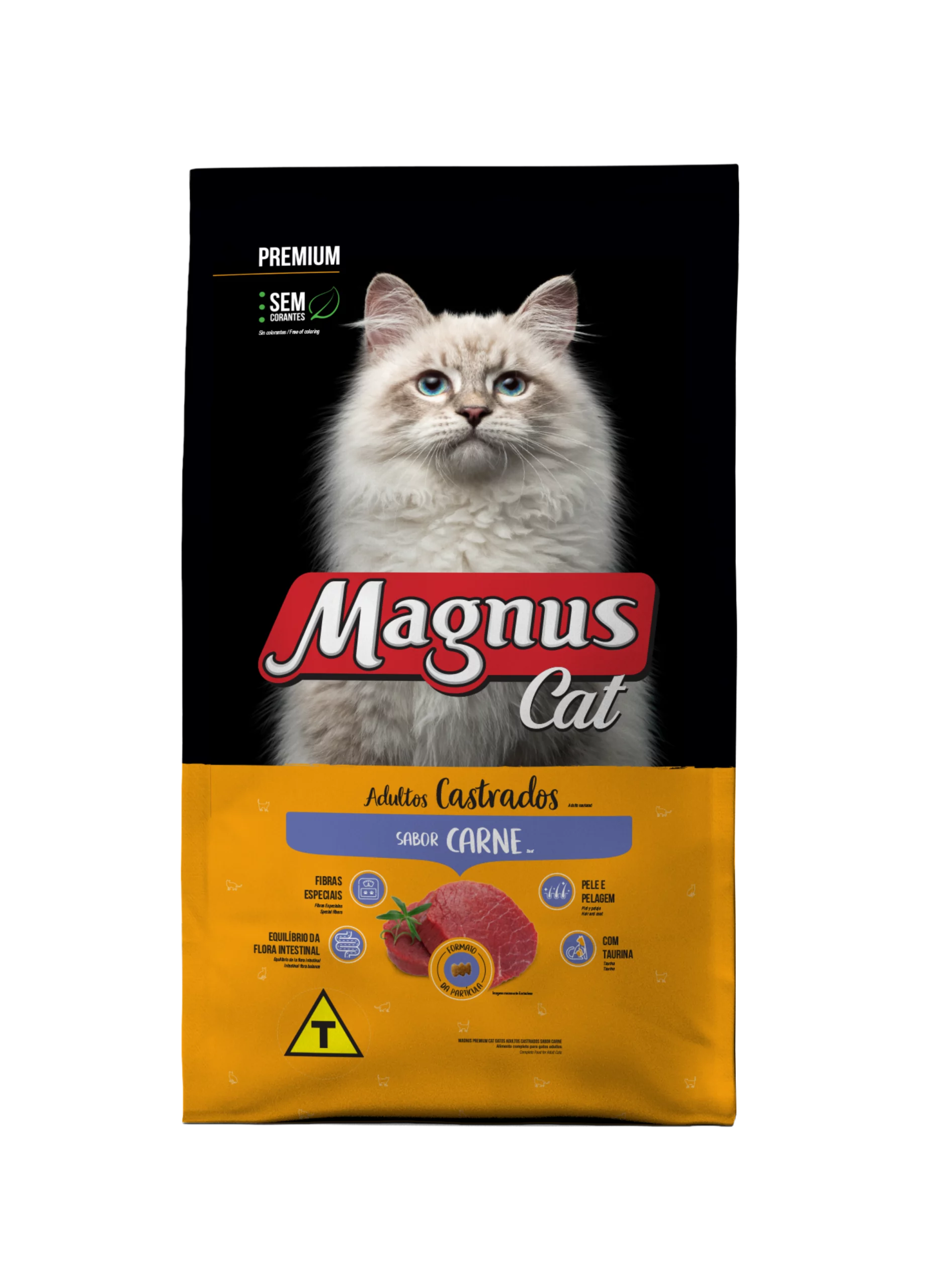 Embalagem de Magnus Cat Premium Gatos Adultos Castrados Carne