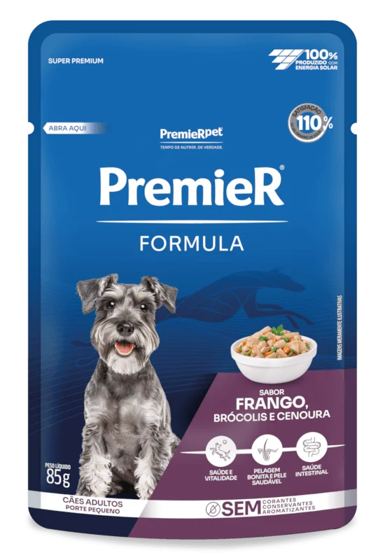 Embalagem de PremieR Formula Úmidos Cães Adultos Porte Pequeno Frango, Brócolis e Cenoura