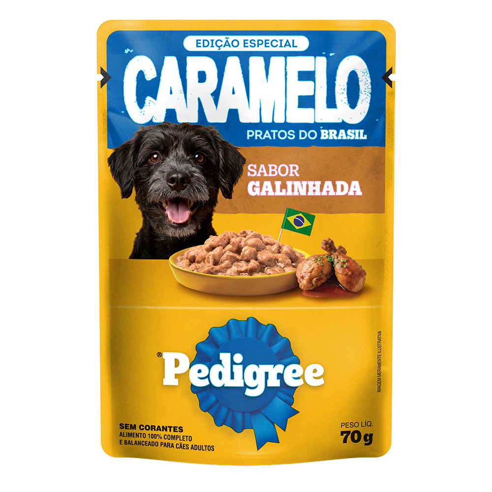 Embalagem de Pedigree Caramelo Sachê Galinhada Adulto