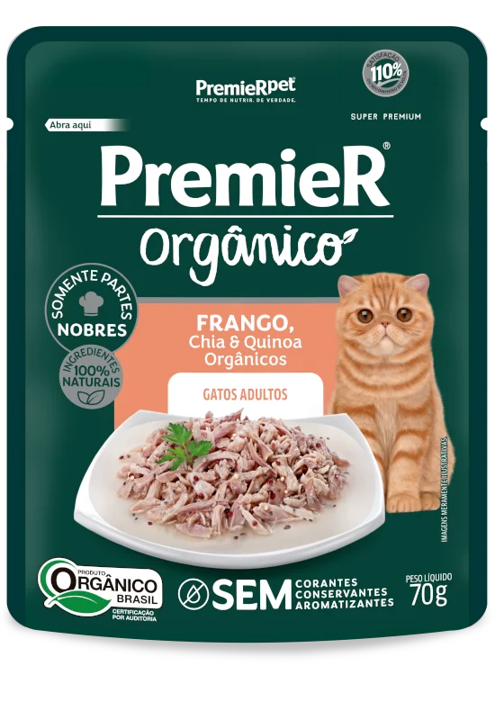 Embalagem de PremieR Orgânico Gatos Adultos Frango, Chia e Quinoa