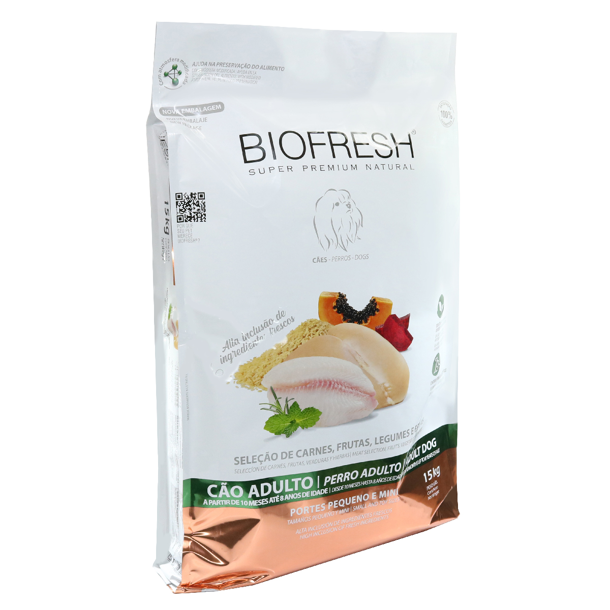 Embalagem de Biofresh Cão Adulto Raças Minis e Pequenas Mix de Carnes, Frutas e Vegetais