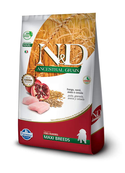 Embalagem de N&D Ancestral Grain Canine Frango & Romã Puppy Maxi