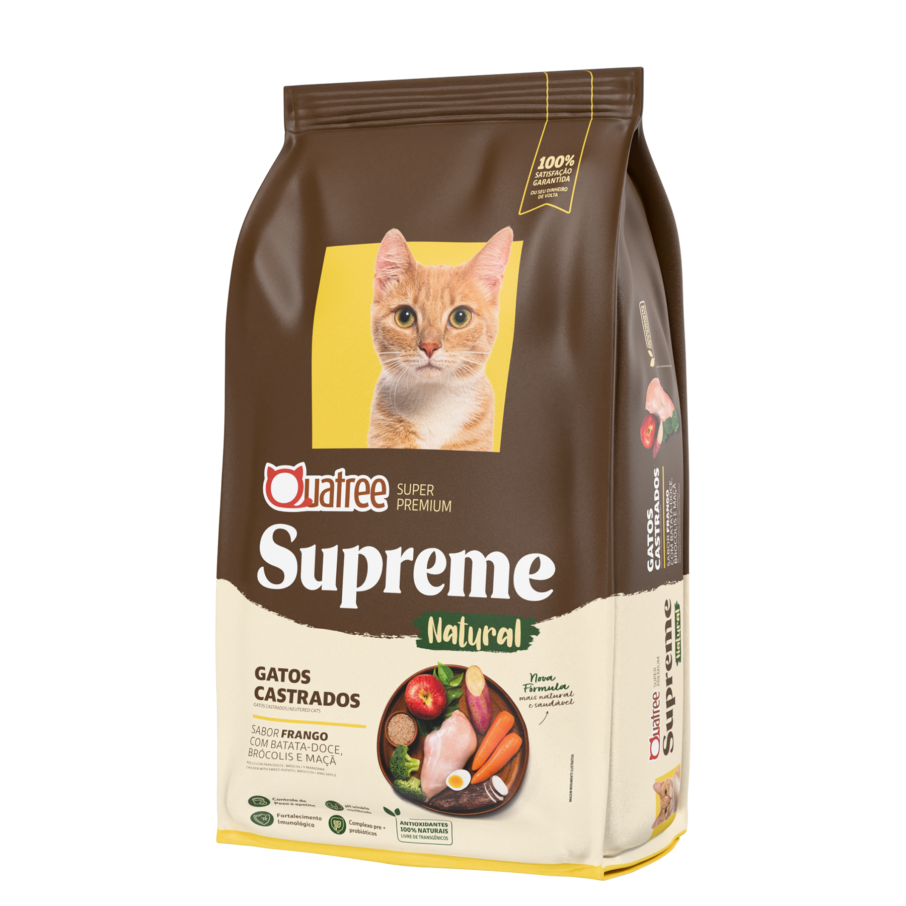 Embalagem de Quatree Supreme Gatos Castrados Frango com Batata-doce, Brócolis e Maçã