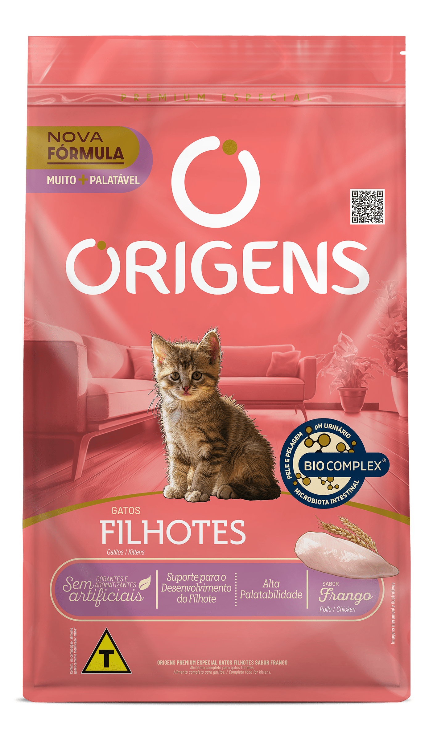Embalagem de Origens Premium Especial Gatos Filhotes Sabor Frango e Cereais