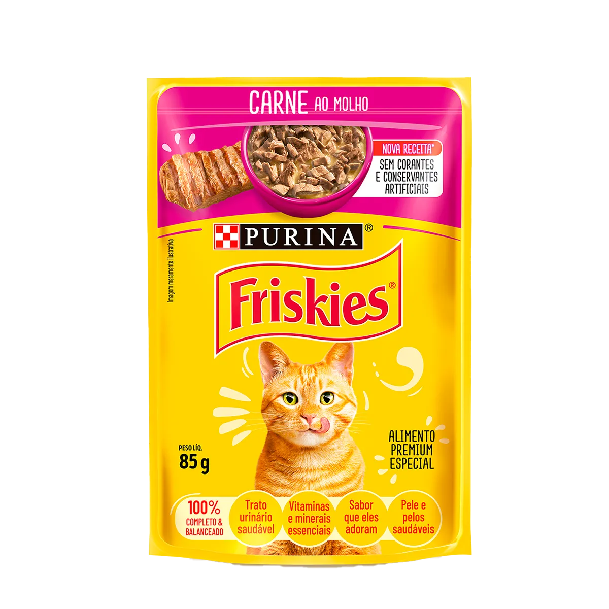 Embalagem de Purina Friskies Gatos Filhotes Carne ao Molho (Sachê)