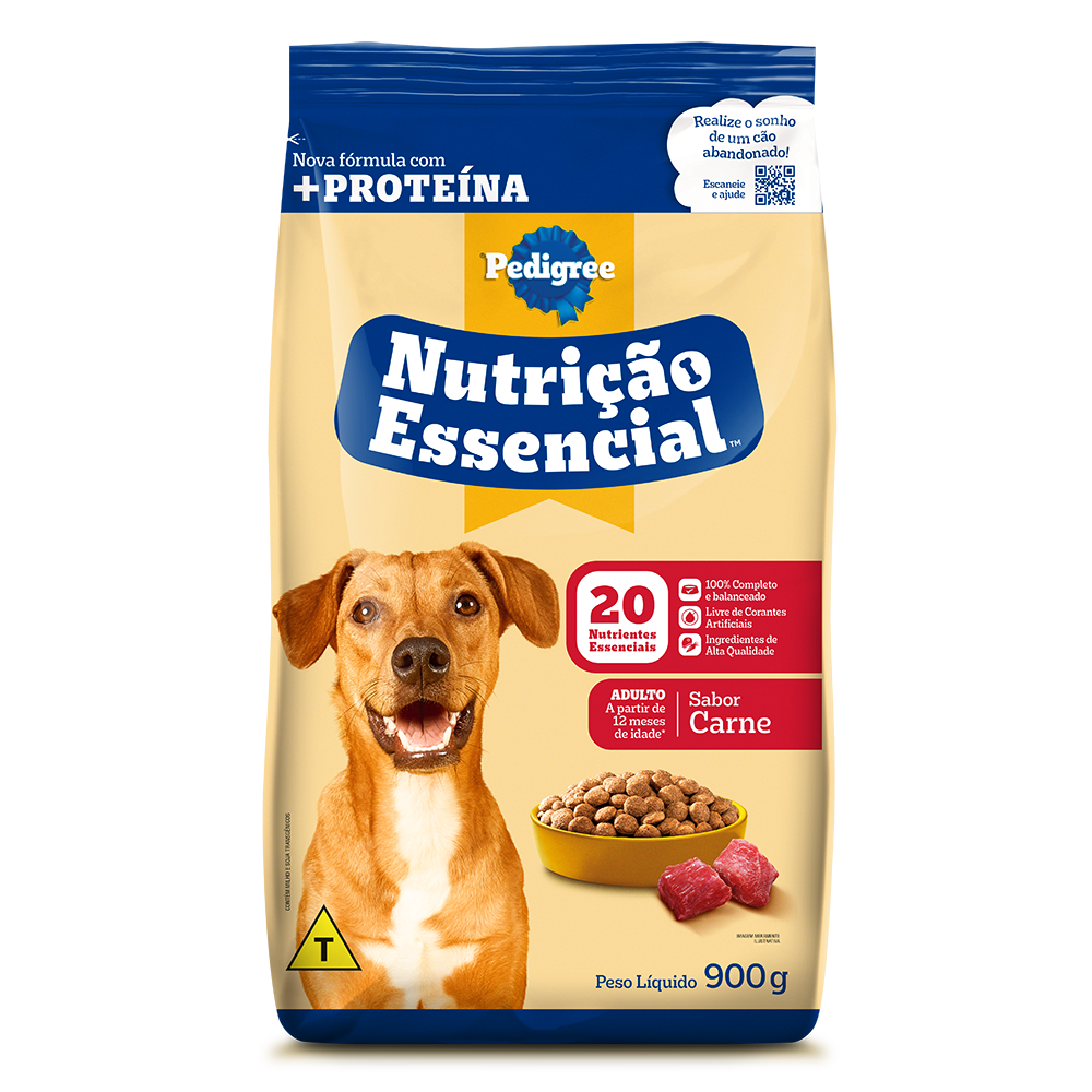 Embalagem de Pedigree Nutrição Essencial Ração Seca Adulto Sabor Carne
