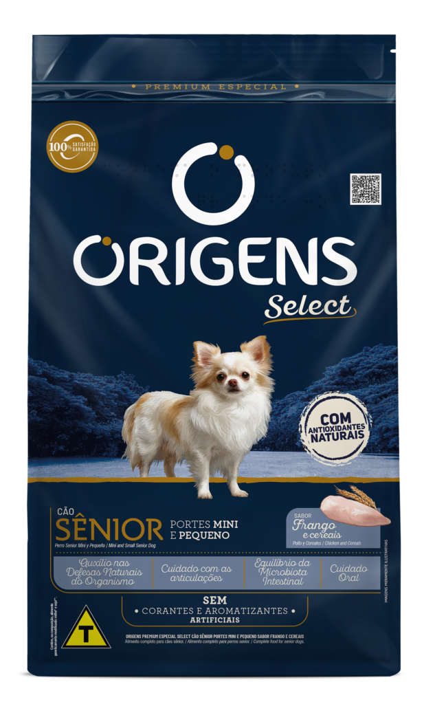 Embalagem de Origens Premium Especial Select Cão Sênior Portes Mini e Pequeno Sabor Frango e Cereais