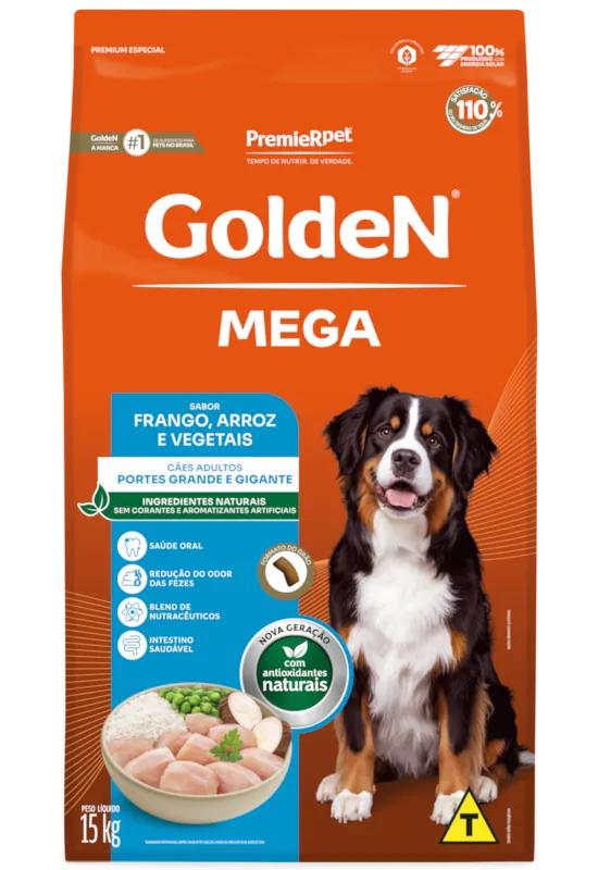 Embalagem de GoldeN Mega Cães Adultos Porte Grande & Gigantes Frango & Arroz