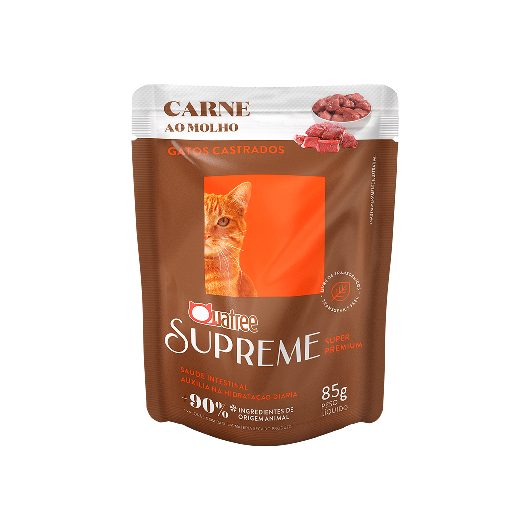Embalagem de Quatree Supreme Úmido Gatos Castrados Carne ao Molho