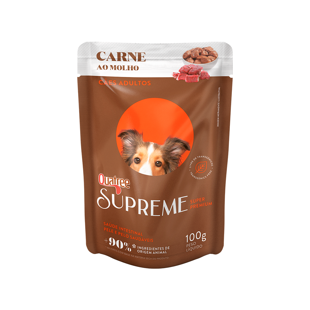 Embalagem de Quatree Supreme Úmido Cães Adultos Carne ao Molho
