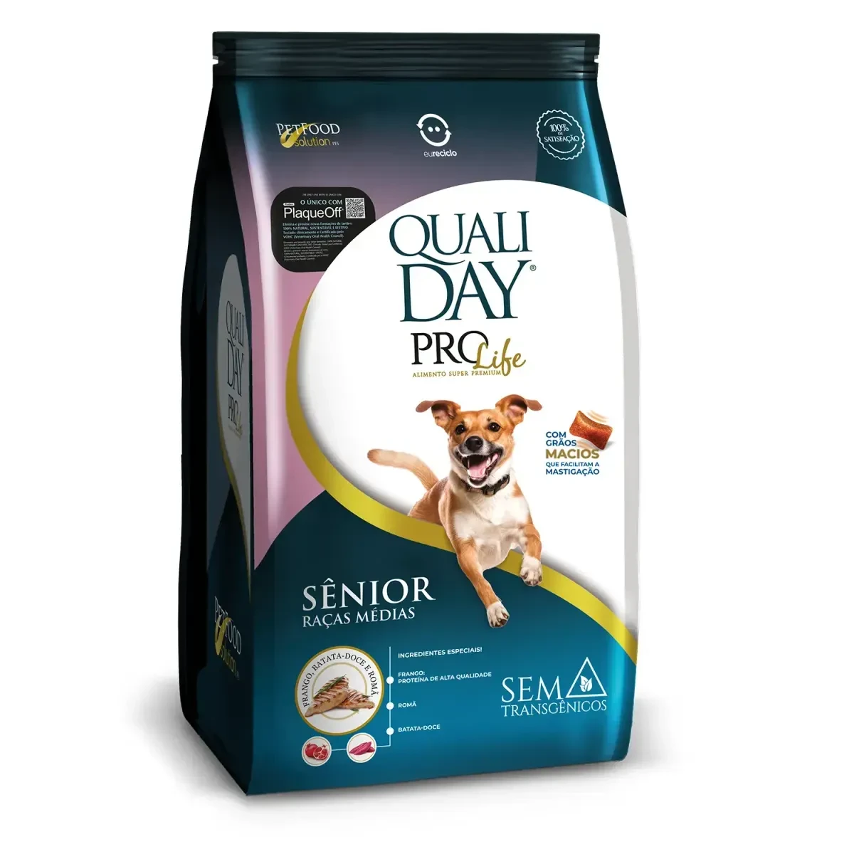 Packshot oficial de Qualiday Prolife Cães Sênior Raças Médias Frango, Batata-doce e Romã