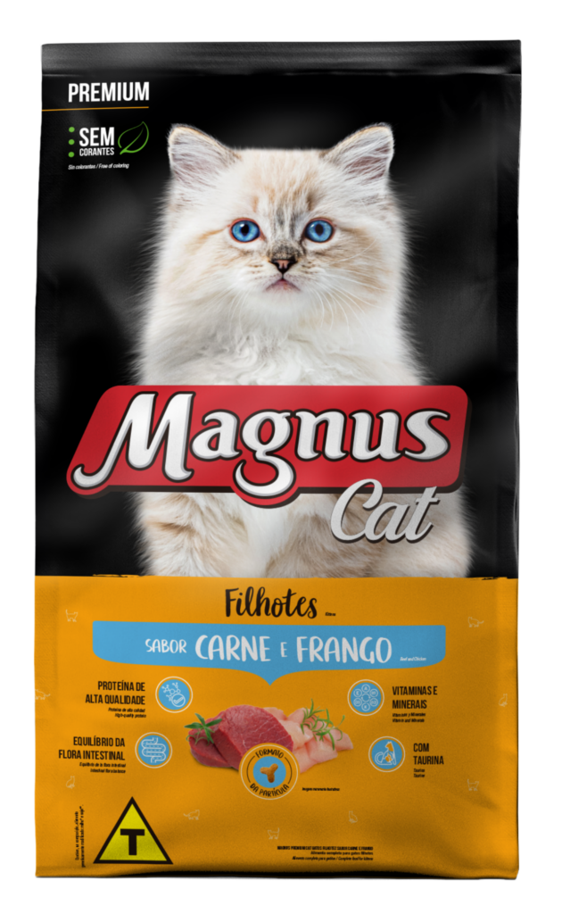 Embalagem de Magnus Cat Premium Gatos Filhotes Carne e Frango