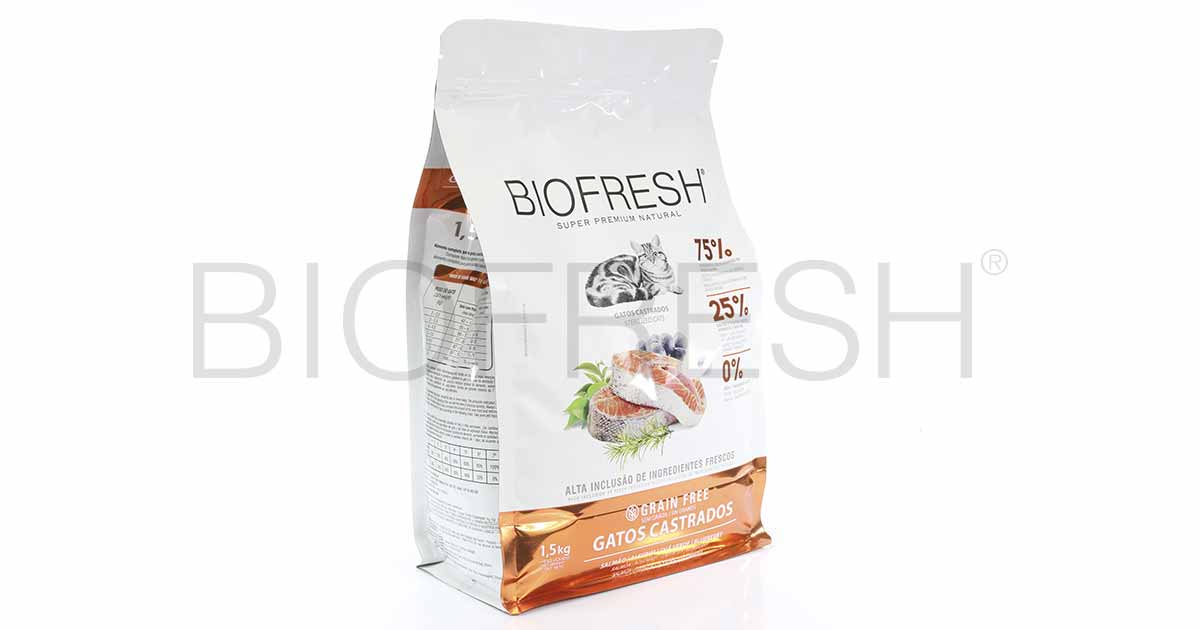 Embalagem de Biofresh Gatos Castrados Salmão, Alecrim, Chá Verde e Blueberry
