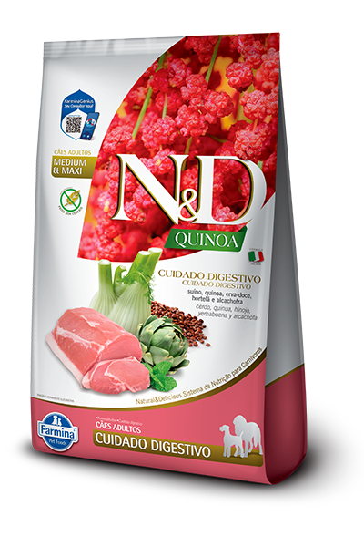 Embalagem de N&D Quinoa Canine Cuidado Digestivo Adulto Medium & Maxi Suíno