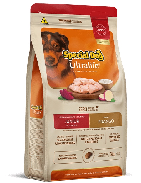 Embalagem de Special Dog Ultralife Cães Raças Médias e Grandes Júnior Sabor Frango