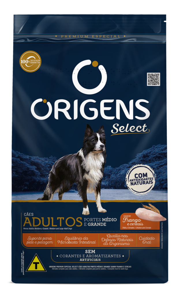 Embalagem de Origens Premium Especial Select Cães Adultos Portes Médio e Grande Sabor Frango e Cereais