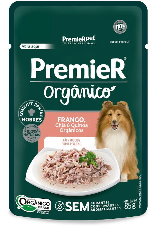 Embalagem de PremieR Orgânico Cães Adultos Porte Pequeno Frango, Chia e Quinoa