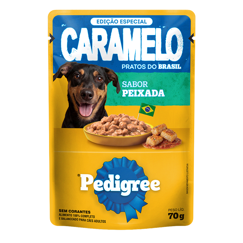 Embalagem de Pedigree Caramelo Sachê Peixada Adulto