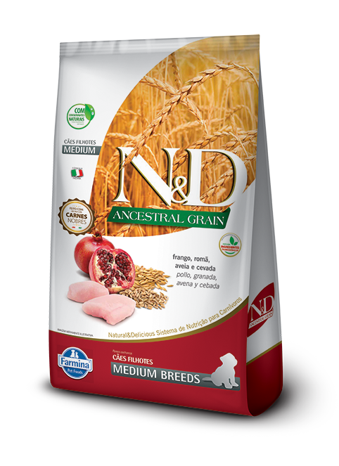 Embalagem de N&D Ancestral Grain Canine Frango & Romã Puppy Medium