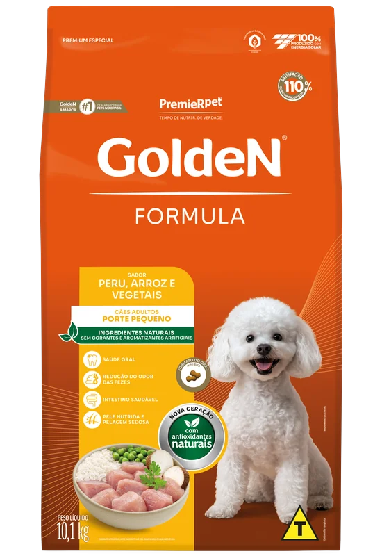 Embalagem de GoldeN Formula Cães Adultos Porte Pequeno Peru & Arroz