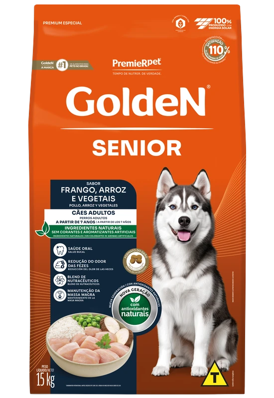 Embalagem de GoldeN Formula Cães Seniores Frango e Arroz