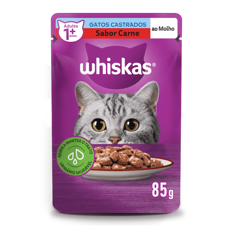 Embalagem de Whiskas Sachê Carne ao Molho para Gatos Adultos Castrados