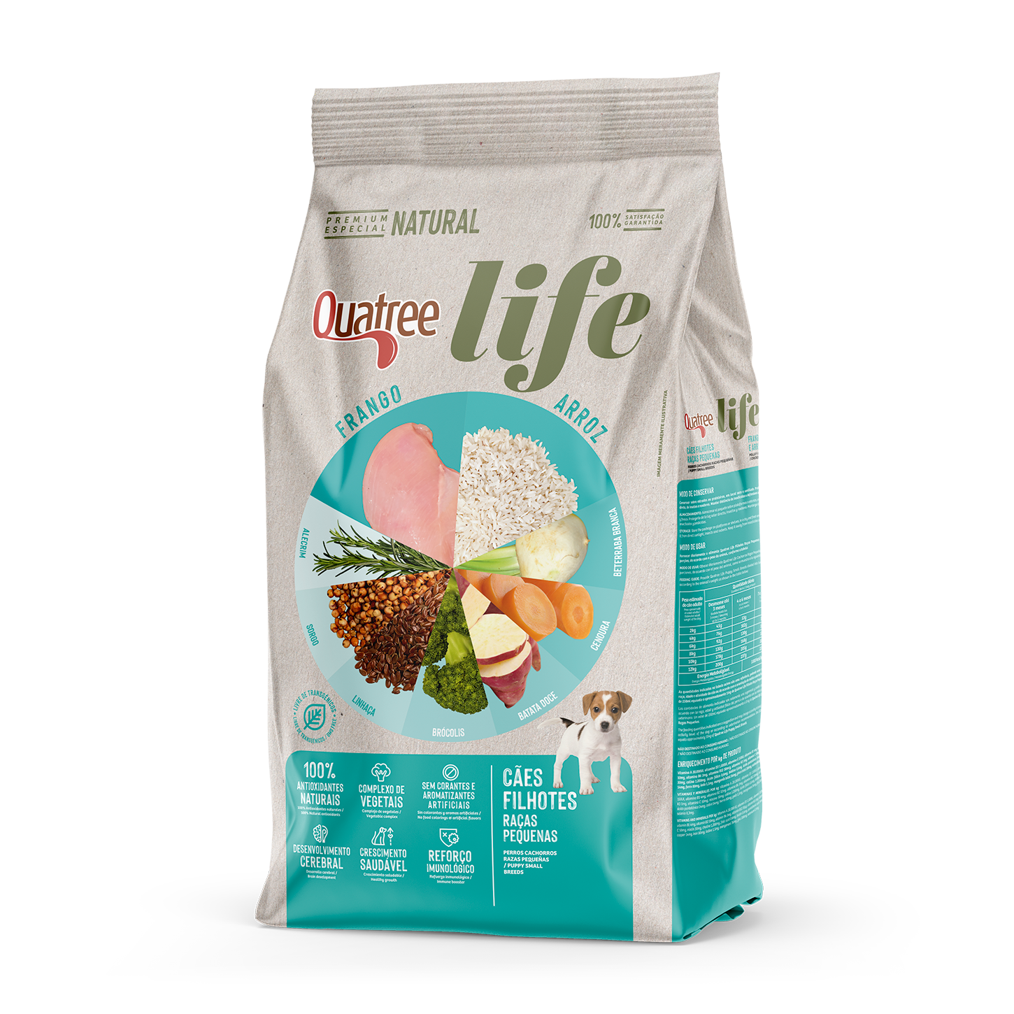 Embalagem de Quatree Life Filhotes Raças Pequenas Frango e Arroz