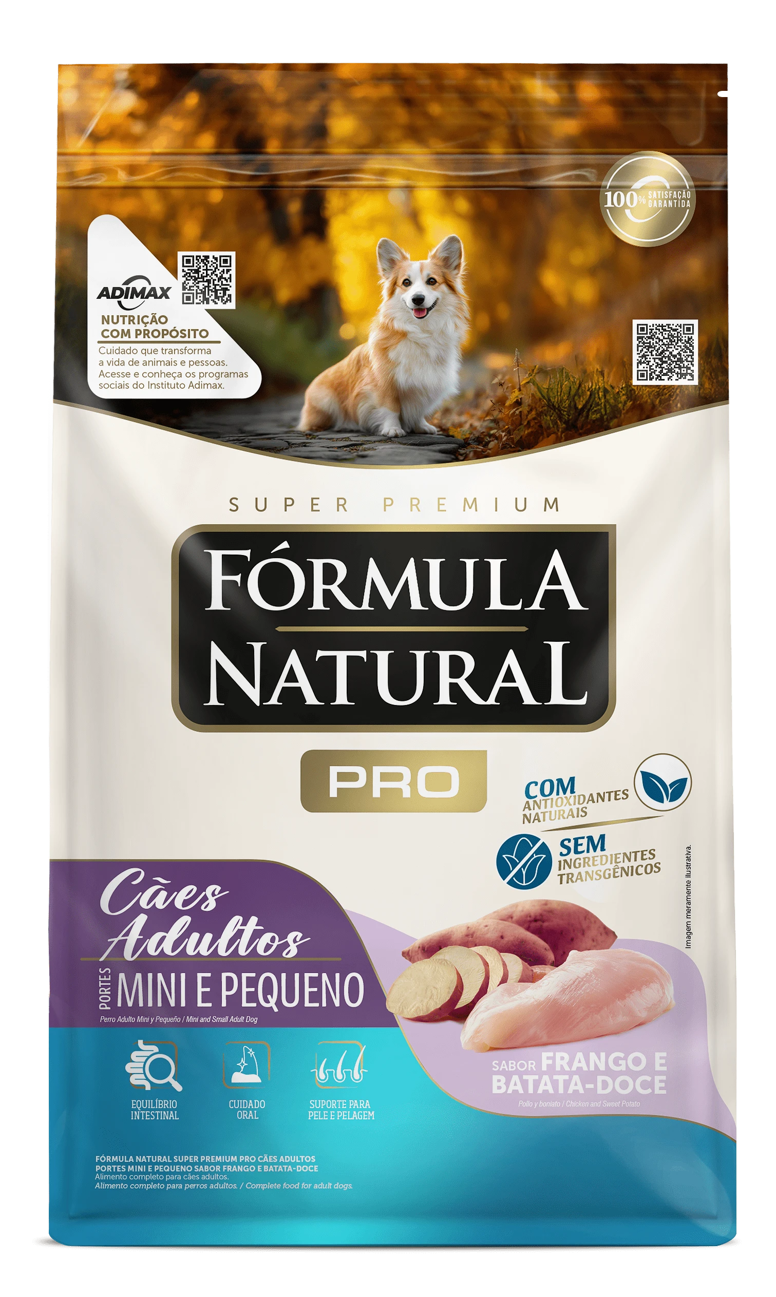 Packshot oficial de Fórmula Natural Super Premium Pro Cães Adultos Portes Mini e Pequeno Sabor Frango e Batata-doce