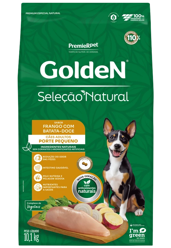 Embalagem de GoldeN Seleção Natural Cães Adultos Porte Pequeno Frango & Batata-doce