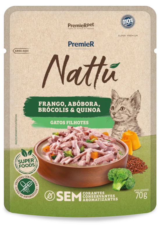 Embalagem de PremieR Nattu Úmidos Gatos Filhotes Frango, Abóbora, Brócolis e Quinoa