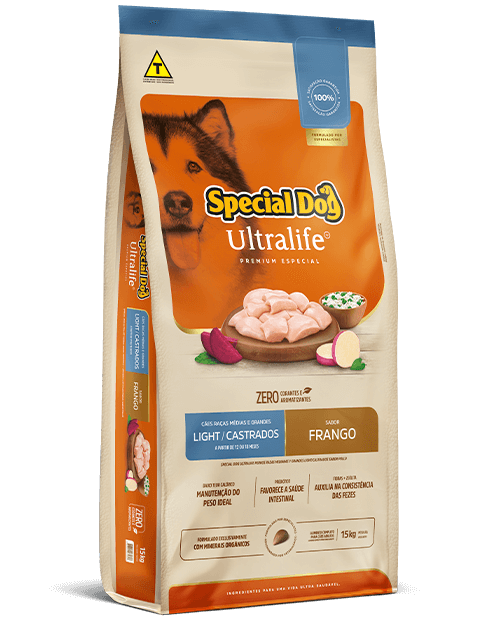 Embalagem de Special Dog Ultralife Cães Raças Médias e Grandes Light / Castrados Sabor Frango