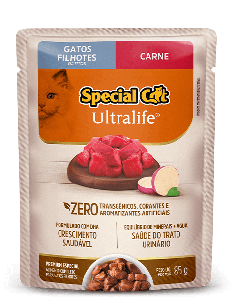 Embalagem de Special Cat Ultralife Gatos Filhotes Sabor Carne (Sachê)