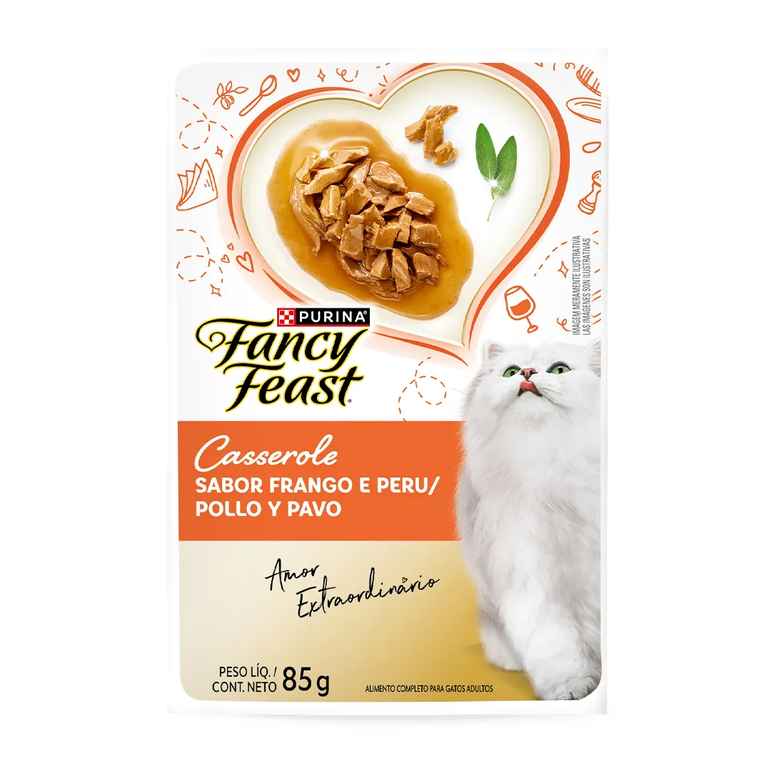 Embalagem de Purina Fancy Feast Casserole Frango & Peru