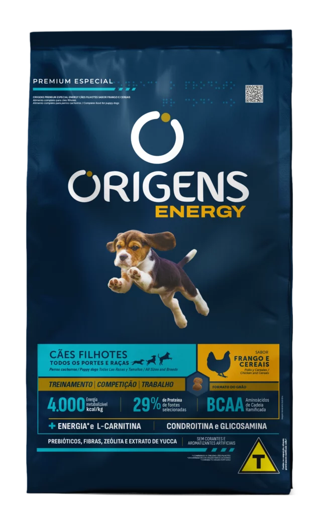Embalagem de Origens Premium Especial Energy Cães Filhotes Sabor Frango e Cereais