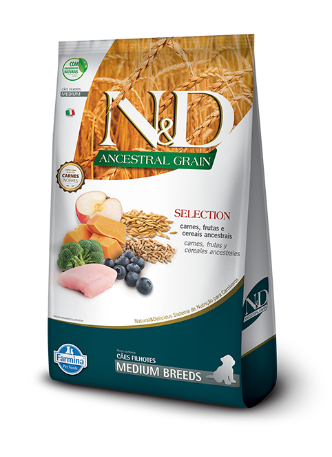 Embalagem de N&D Ancestral Grain Canine Selection Puppy Medium