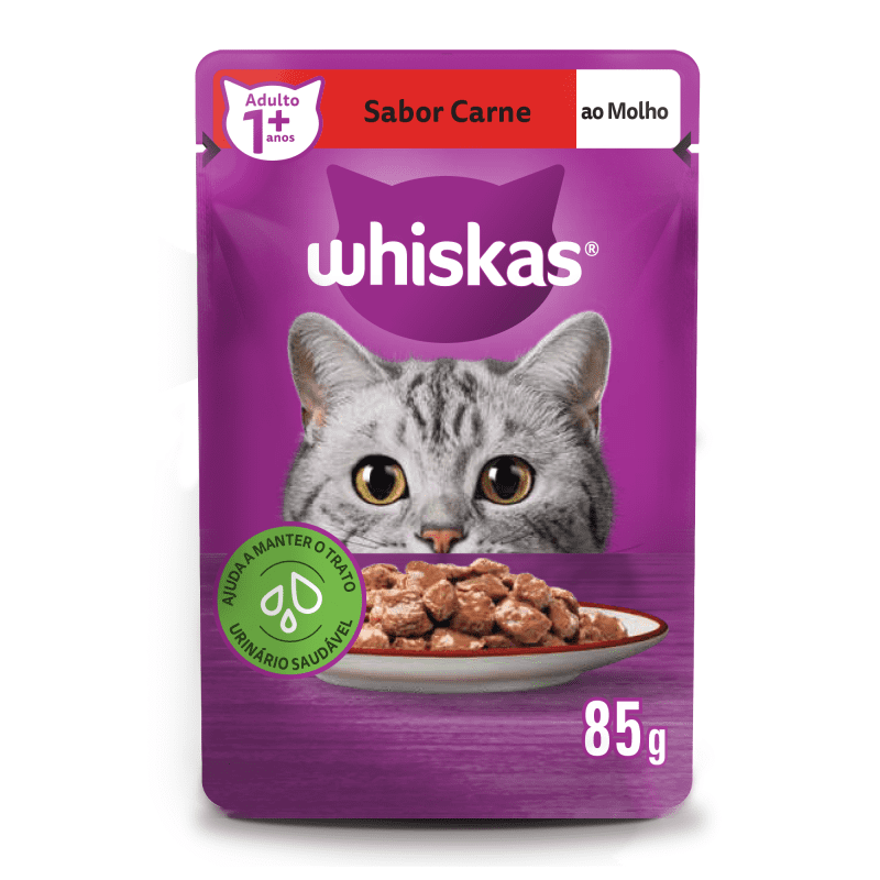 Embalagem de Whiskas Sachê Carne ao Molho para Gatos Adultos