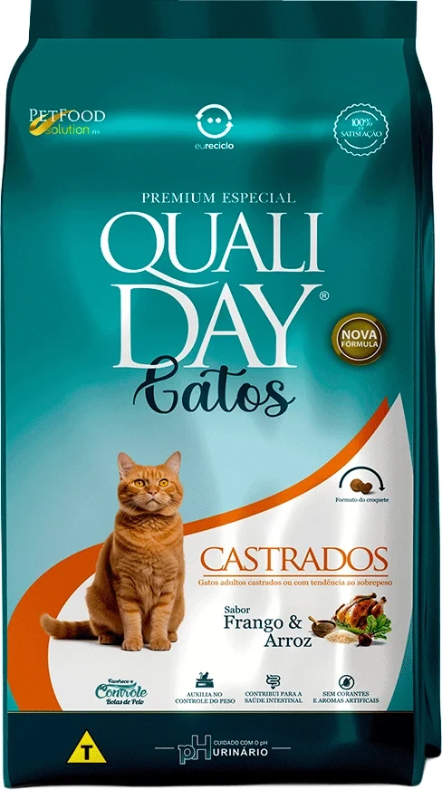 Embalagem de Qualiday Gatos Castrados Sabor Frango e Arroz