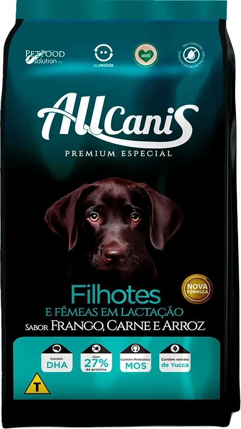 Packshot oficial de Allcanis Cães Filhotes Frango, Carne e Arroz