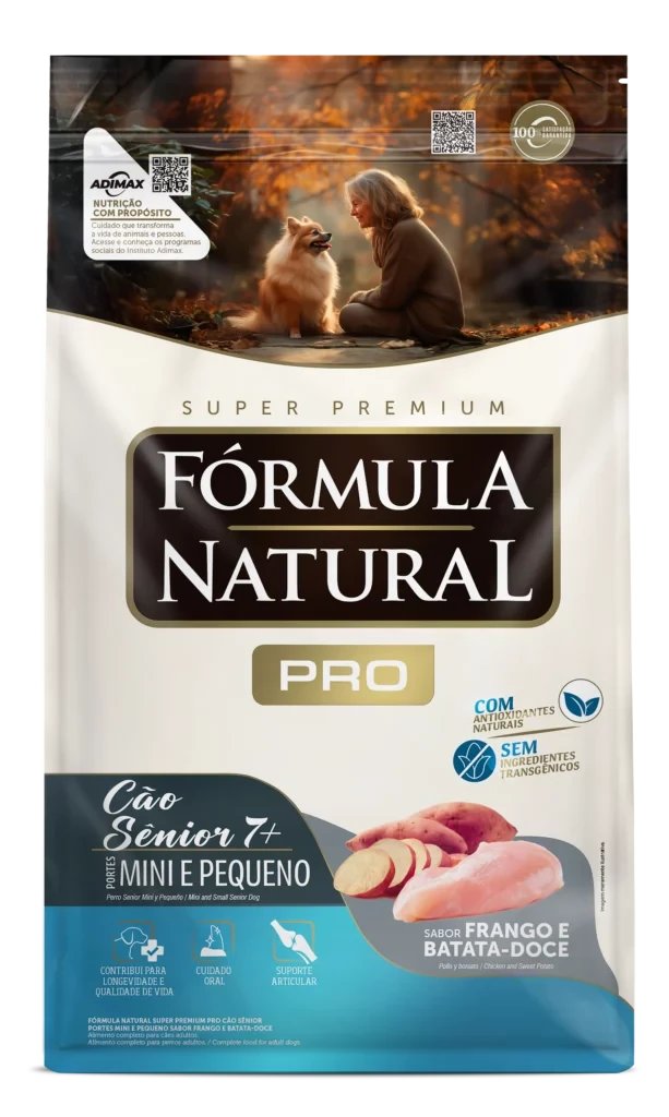 Packshot oficial de Fórmula Natural Super Premium Pro Cão Sênior Portes Mini e Pequeno Sabor Frango e Batata-doce