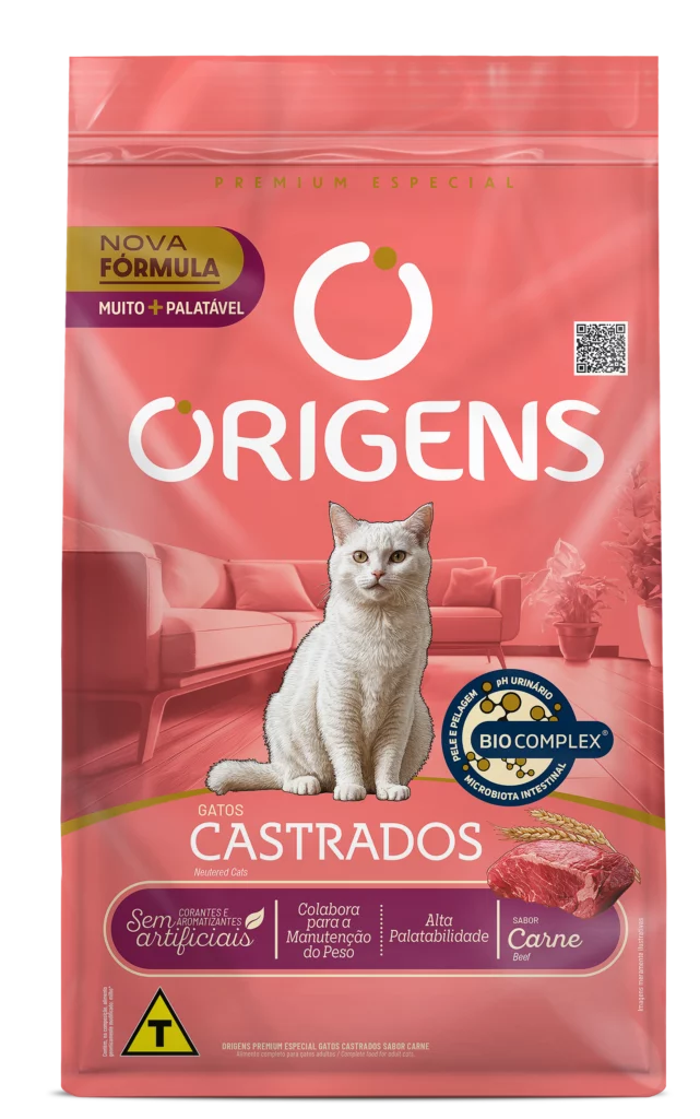 Embalagem de Origens Premium Especial Gatos Castrados Sabor Carne